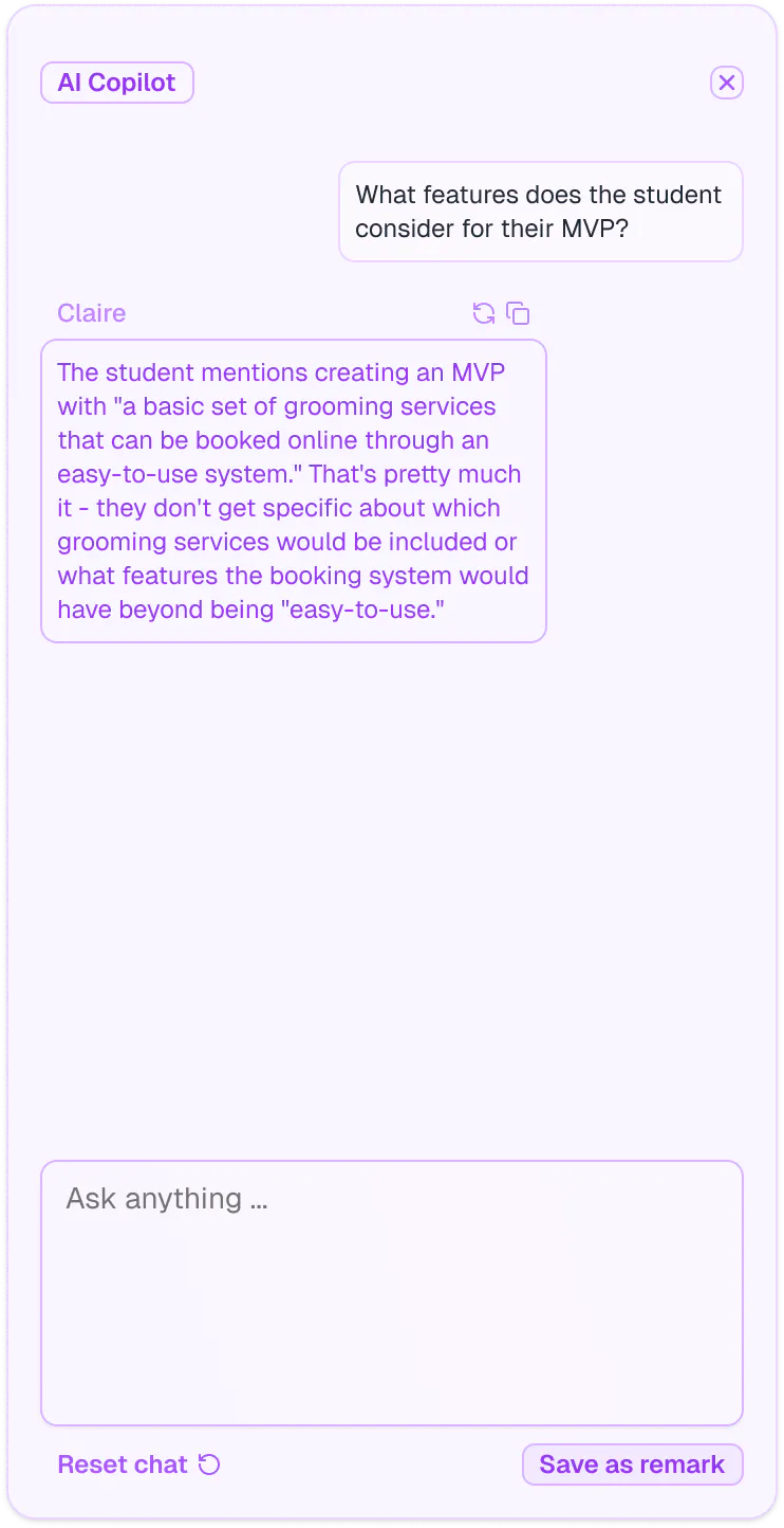 Shows the AI chat copilot panel